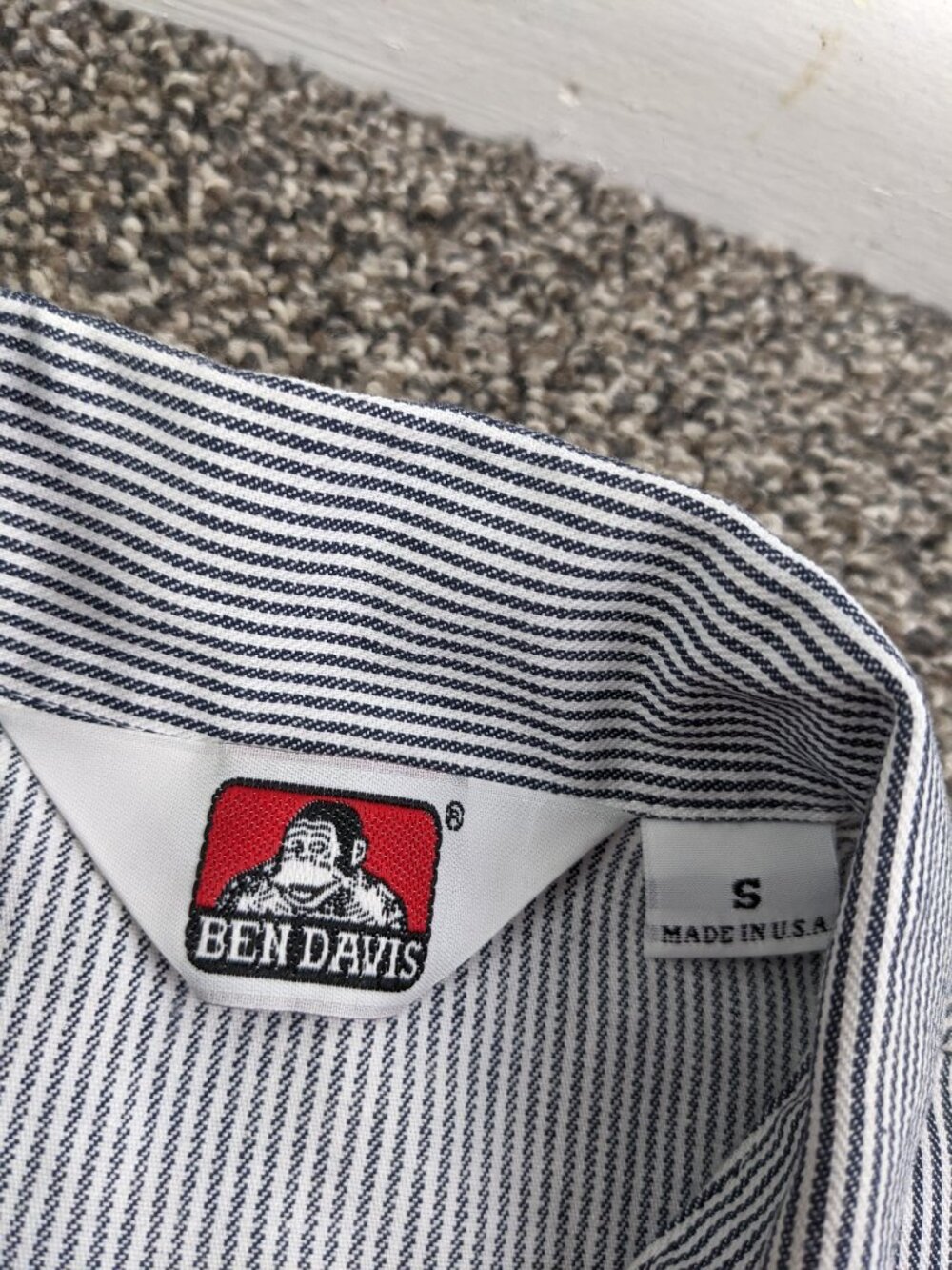 Vintage Ben Davis Shirt Mens Small Blue White 1/4 Zip Collared Work Made in USA - Picture 4 of 9